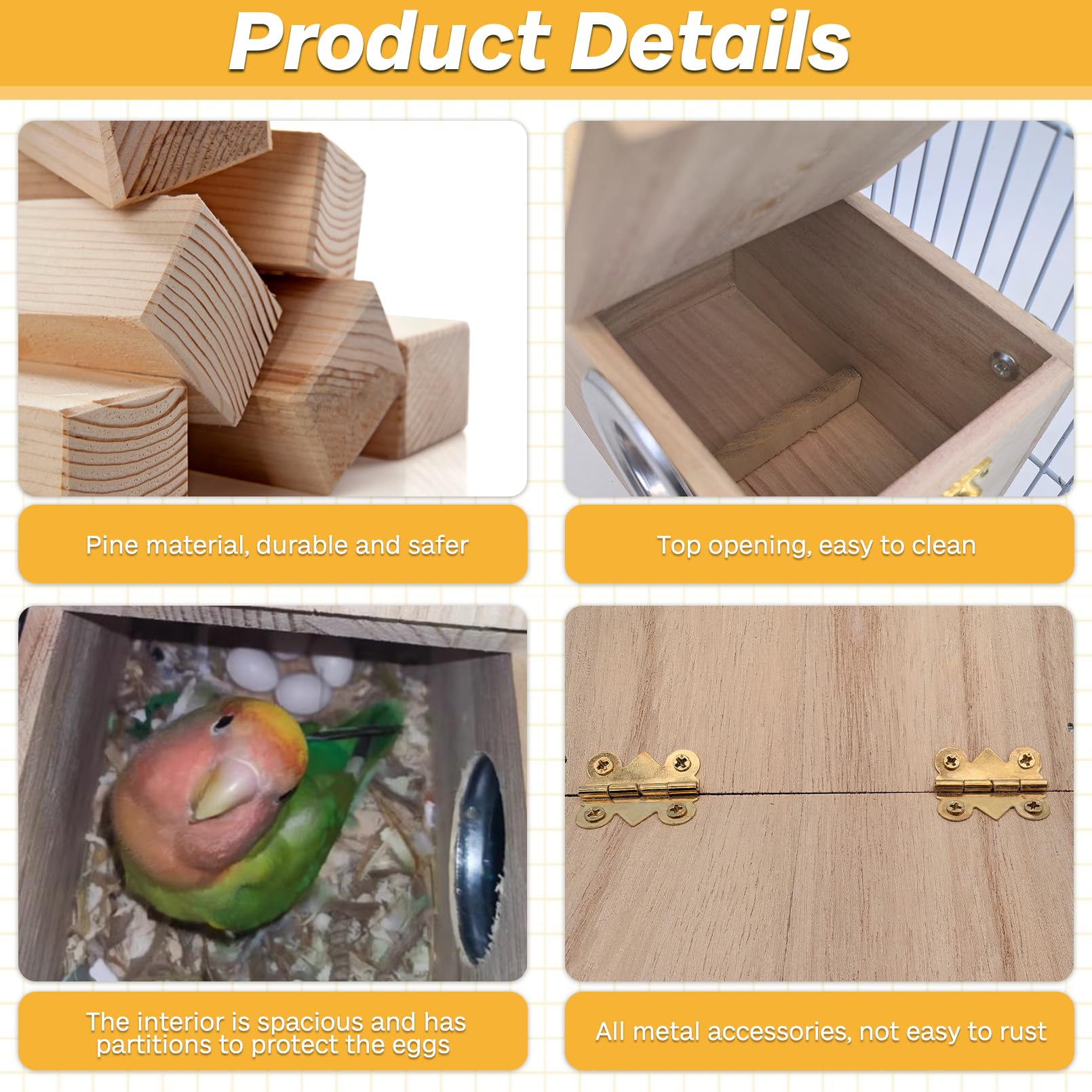 PINVNBY Parakeet Nesting Box Bird House for Cage Wood Mating Box Bird Breeding Box for Lovebirds, Cockatoo, Budgie, Finch, Canar